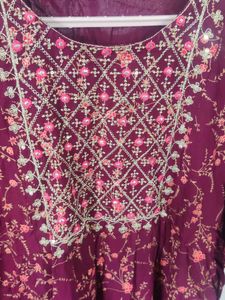 Embellished Maroon Floral Kurta