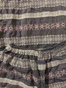 Gray Pajama Set with Floral Embroidery