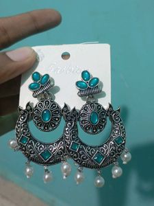 Designer Teal &amp; Pearl Drop Earrings