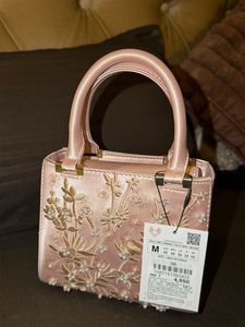 Zara Pink Embroidered Top Handle Bag