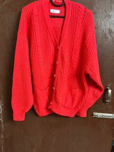 Red Cable Knit Cardigan(M)