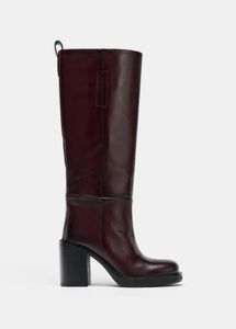 LEATHER BLOCK HEEL BOOTS- Zara