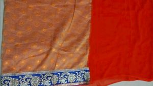 Beautiful Red &amp; Orange Saree with Embellished Bord