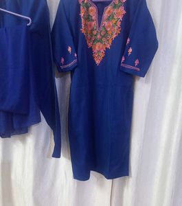 blue Embroidered Kurta Set(winter)