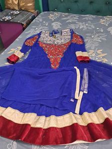 Stunning Blue anarkali heavey flair with Dupatta