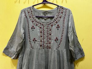 SPERA Grey Embroidered Fit &amp; Flare Dress Size XXL