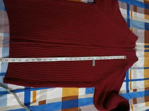 Men's Maroon Ribbed Zip-Up Sweater