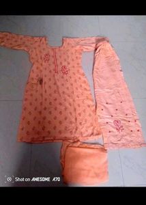 Peach Embroidered Kurta with Palazzo Pants free ea