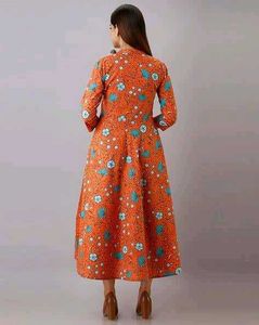 🟠Orange Floral Print Anarkali Kurta