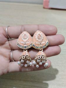 Peach Jhumka Earrings