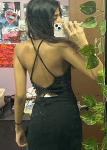 Black Ribbed Open Back Bodycon Dress
