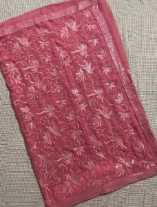 Elegant Pink Embroidered Saree