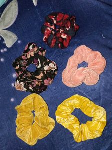 Fluffy scrunchies combo of 5