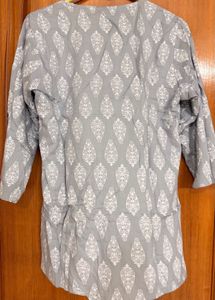 Grey Kurta with White Block Print