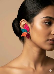 leaf &amp; floral fan Crochet handmade Earrings