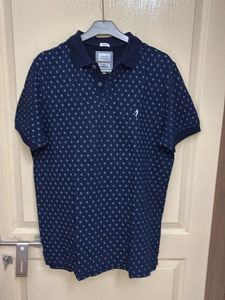 Men's Blue Printed Polo T-Shirt