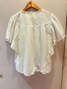 H&amp;M White Ruffle Sleeve Top
