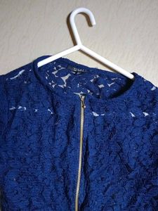 Navy Blue Lace Zip-Up Jacket