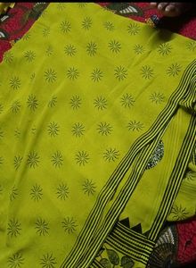 Vibrant Yellow Saree with Black Print