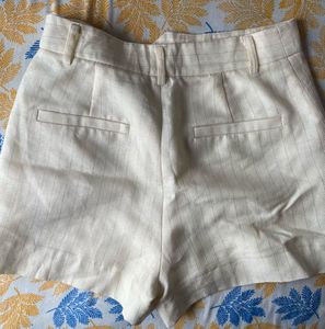 Cream Pinstripe High Waisted Shorts
