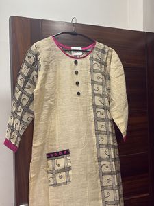 Beige Kurta with Black Print
