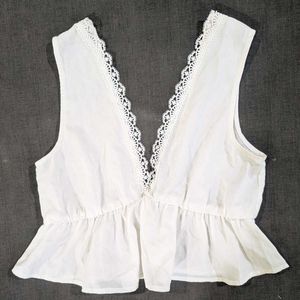 New White Lace Trim Sleeveless Top