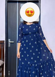 Chic Navy Blue Printed Anarkali kurta