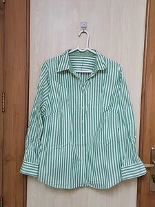Green Striped Button-Up Shirt