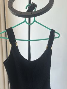 Black Textured Bodysuit with Gold Hardware
