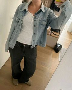 Y2K Denim Jacket with Striped Sleeves