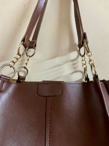 Chic Brown Faux Leather Tote Bag