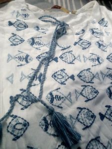 White Fish Print Tunic Top