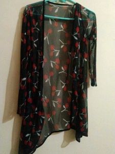 Cherry Print Mesh Cardigan Shrug