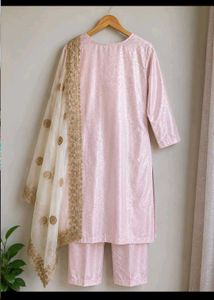 baby pink satin kurta set