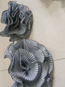 Grey Pleated Fabric Flowers - Craft Supplies