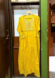 Yellow Kurta with Embellished Neckline