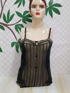 (1129)Lace Trim Black Bodysuit
