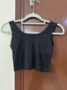 Zara Black Ribbed Crop Tank Top