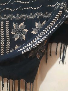 Black Dupatta with White Floral Print