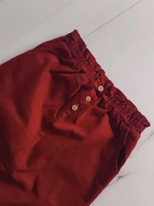 Maroon Button-Up Midi Skirt