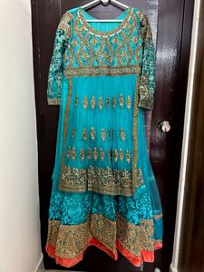 Elegant Teal Embroidered Anarkali Dress