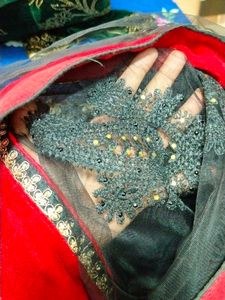 Black And Red Netted And Lace Saree
