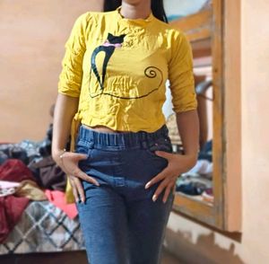 Yellow Cat Print Top