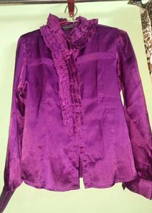 Satin Purple Button-Up Top