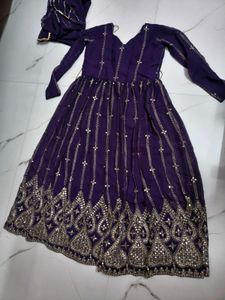 Elegant Purple Embroidered Anarkali Set