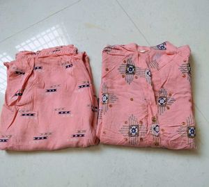 Pink Kurta Set with Printed Trousers