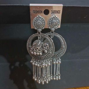 Elegant Oxidized Silver Jhumka Earrings