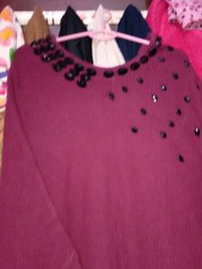 Burgundy Poncho with Sequin Detail