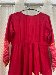 Beautiful Red &amp; Yellow Tiered Anarkali Gown