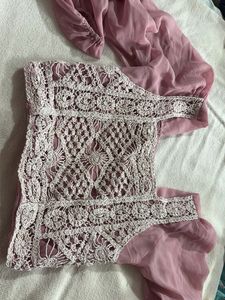 Elegant Pink Blouse with Crochet Detail